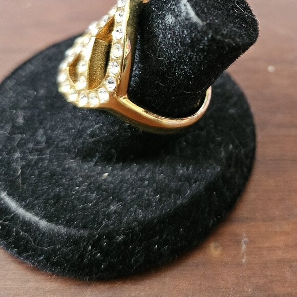 Coach Gold Pave Crystal Peace Sign Ring Size 7 - Picture 2 of 4